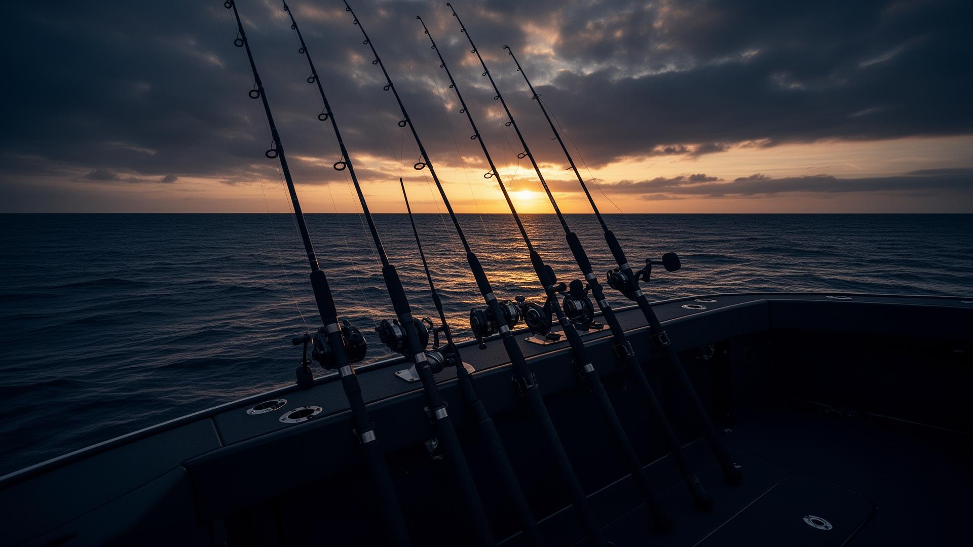 Sport fishing rods at sunset